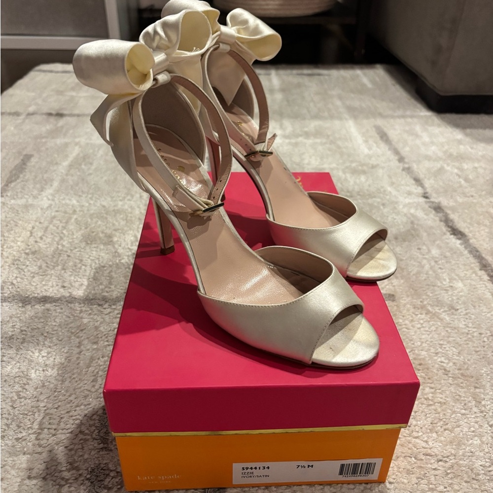 Kate Spade Izzy Ivory Satin Bow Heels